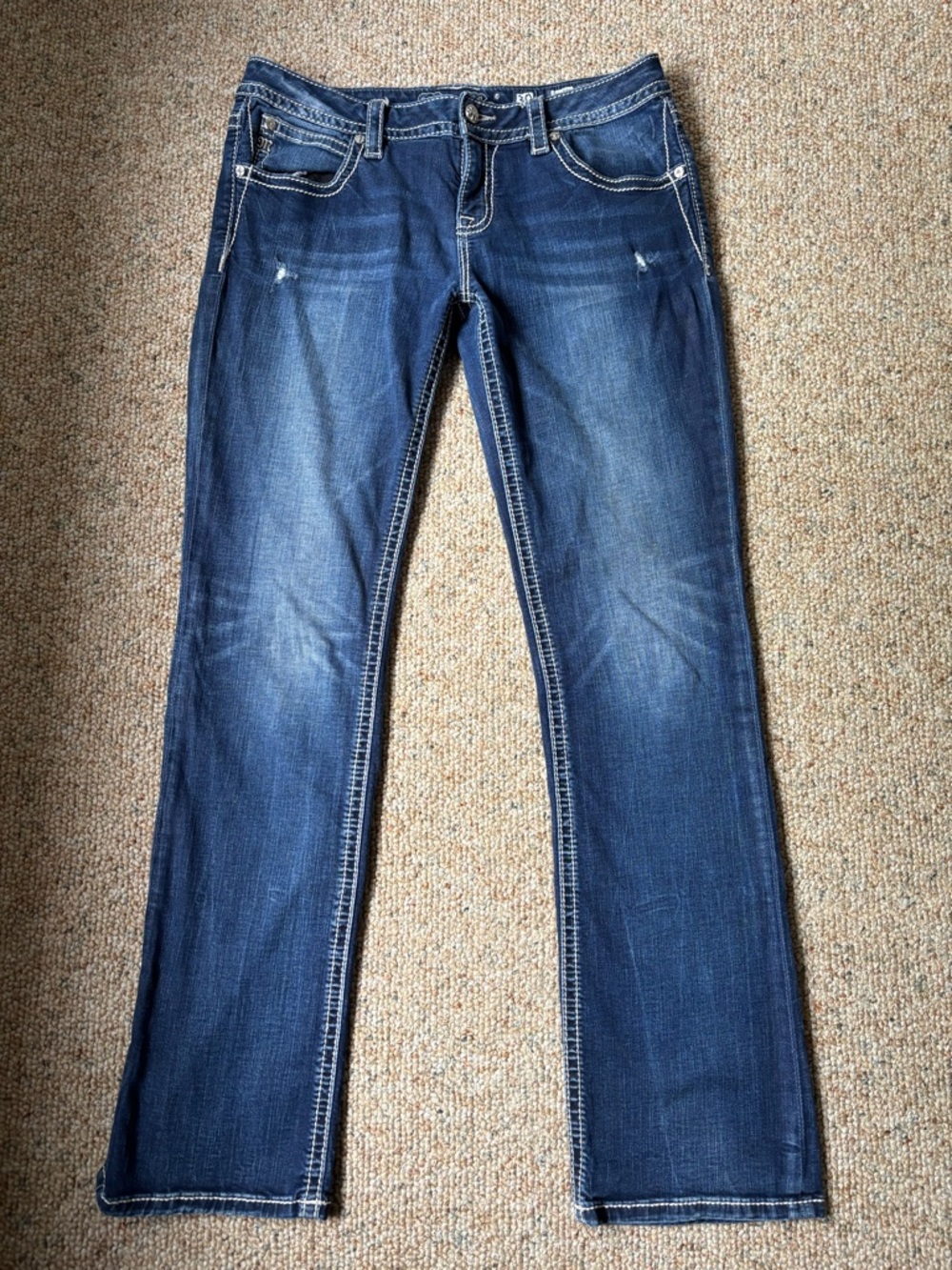 Miss Me Womens Jeans Blue Slim Boot Mid Rise Dark Wash Stretch Denim Size 30